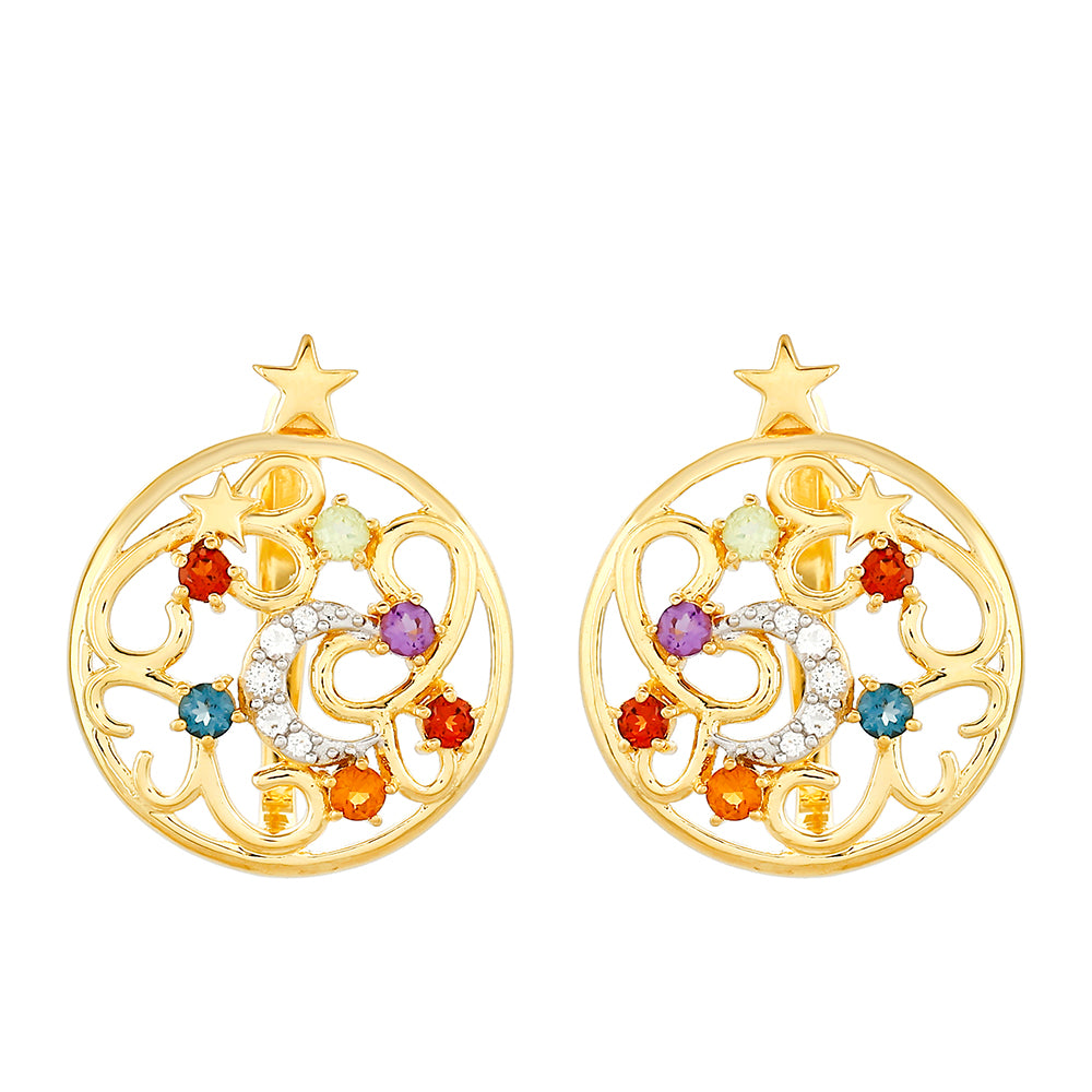 Arannyal Bevont Ezüst Fülbevaló Ametiszttel és Citrinnel