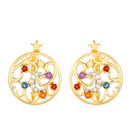 Arannyal Bevont Ezüst Fülbevaló Ametiszttel és Citrinnel