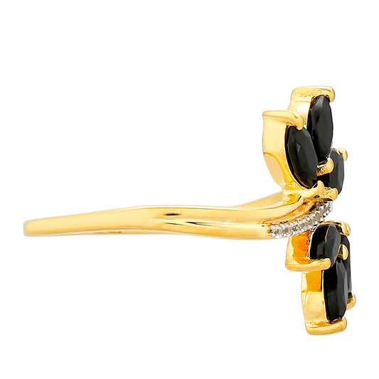 Arannyal Bevont Ezüst Gyűrű Fekete Turmalinnal és Fehér Topázzal