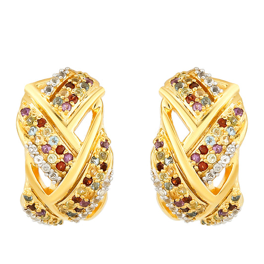 Arannyal Bevont Ezüst Fülbevaló Ametiszttel és Citrinnel