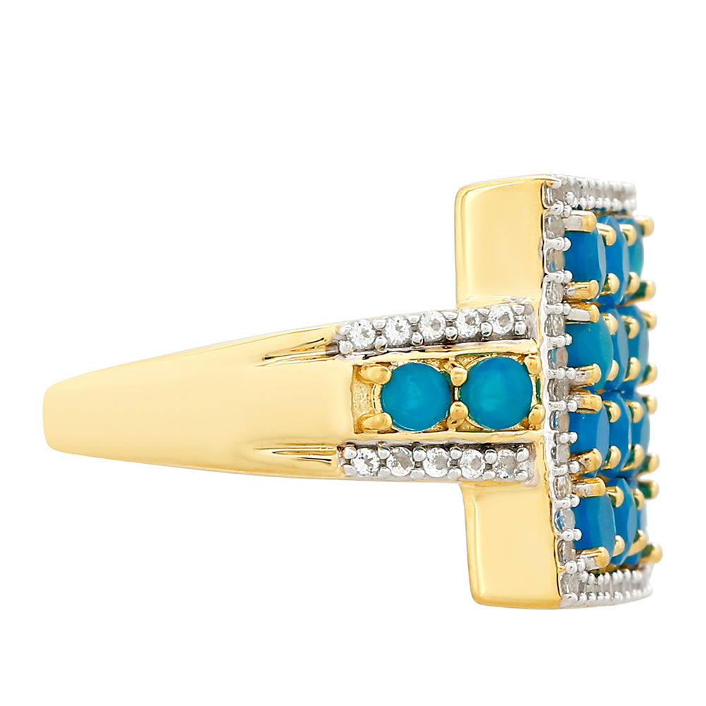 Arannyal Bevont Ezüst Gyűrű Etiópiai Paraiba Kék Opállal és Fehér Topázzal 2 