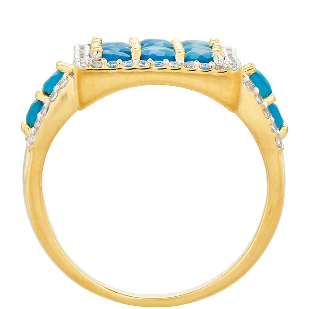 Arannyal Bevont Ezüst Gyűrű Etiópiai Paraiba Kék Opállal és Fehér Topázzal 4 