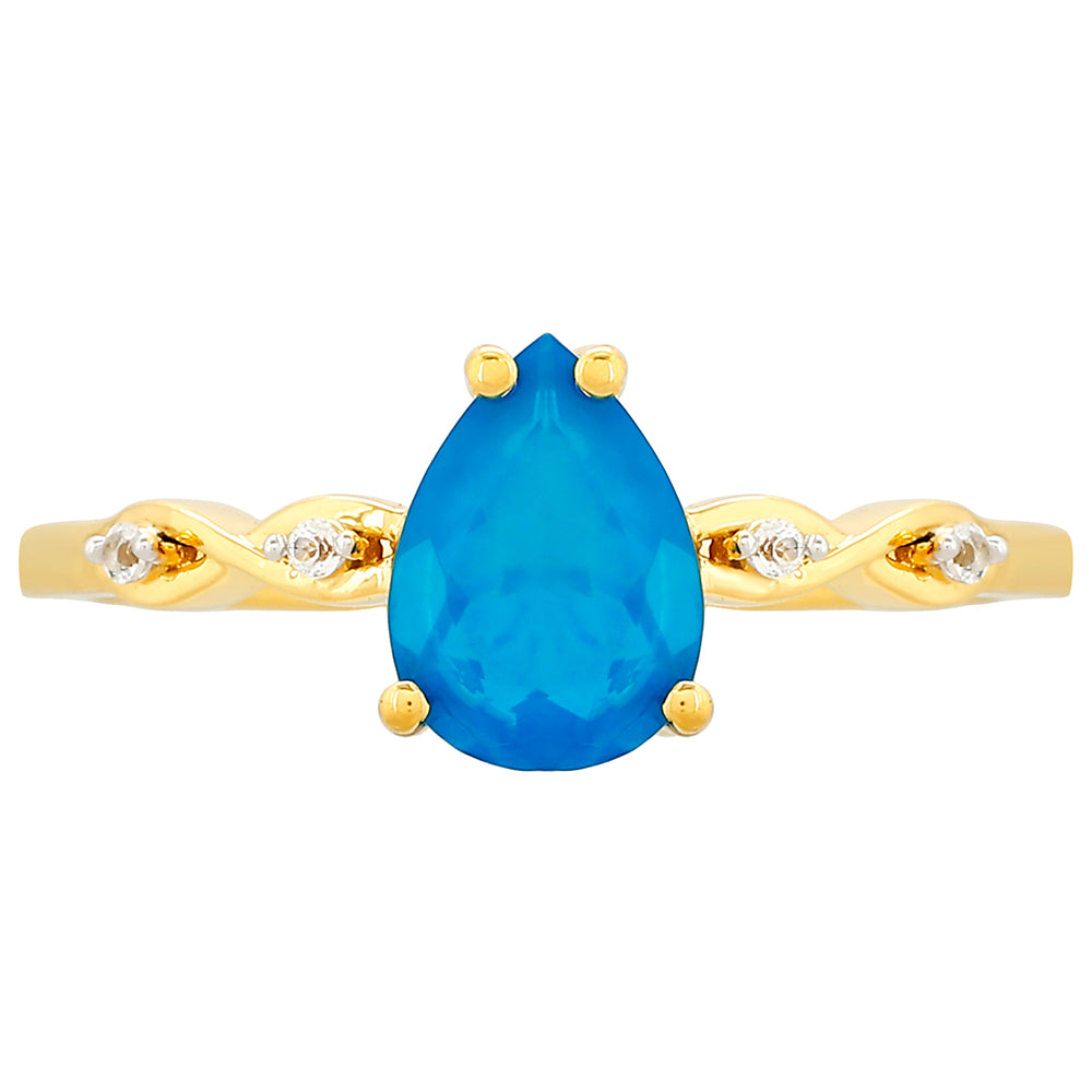 Arannyal Bevont Ezüst Gyűrű Etiópiai Paraiba Kék Opállal és Fehér Topázzal