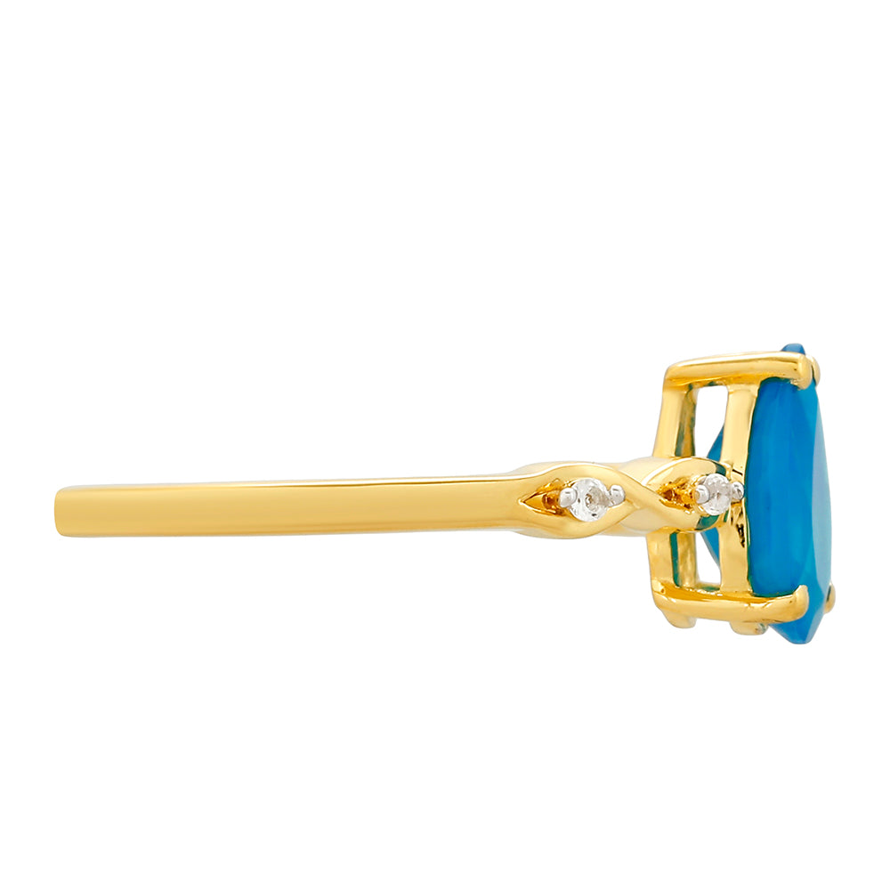 Arannyal Bevont Ezüst Gyűrű Etiópiai Paraiba Kék Opállal és Fehér Topázzal 2 