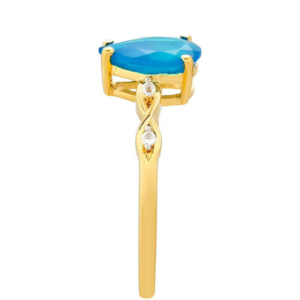 Arannyal Bevont Ezüst Gyűrű Etiópiai Paraiba Kék Opállal és Fehér Topázzal