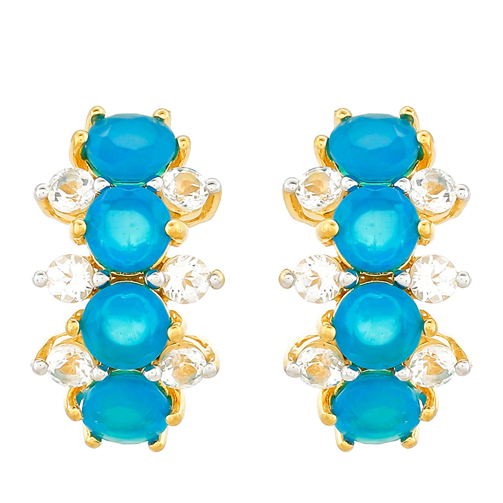 Arannyal Bevont Ezüst Fülbevaló Etiópiai Paraiba Kék Opállal és Fehér Topázzal 1 