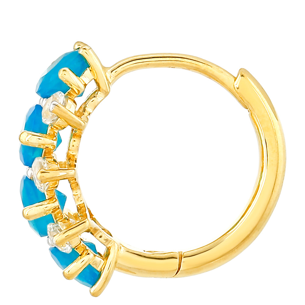 Arannyal Bevont Ezüst Fülbevaló Etiópiai Paraiba Kék Opállal és Fehér Topázzal 2 