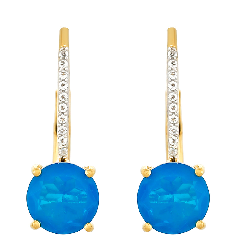 Arannyal Bevont Ezüst Fülbevaló Etiópiai Paraiba Kék Opállal és Fehér Topázzal 1 