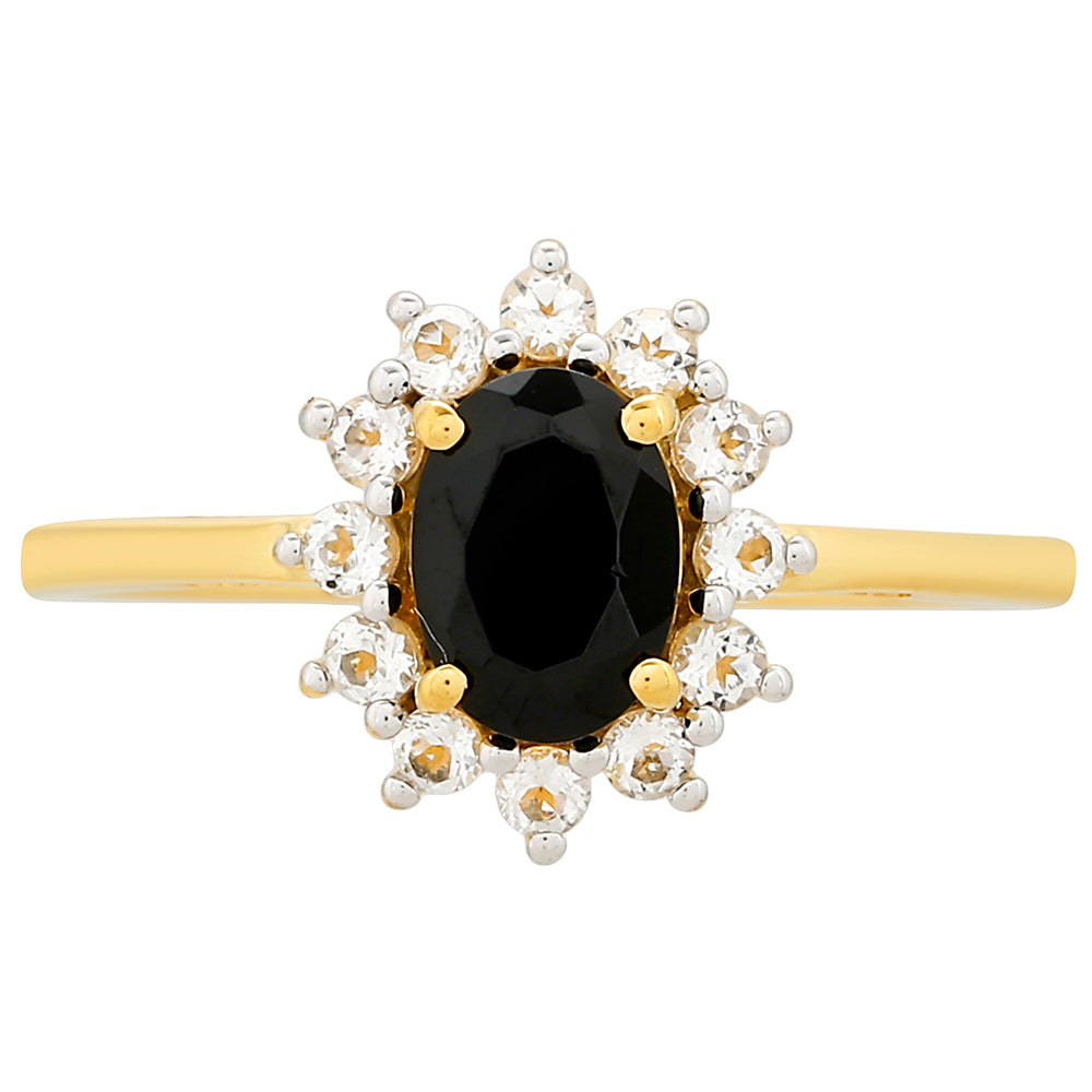 Arannyal Bevont Ezüst Gyűrű Fekete Turmalinnal és Fehér Topázzal 1 