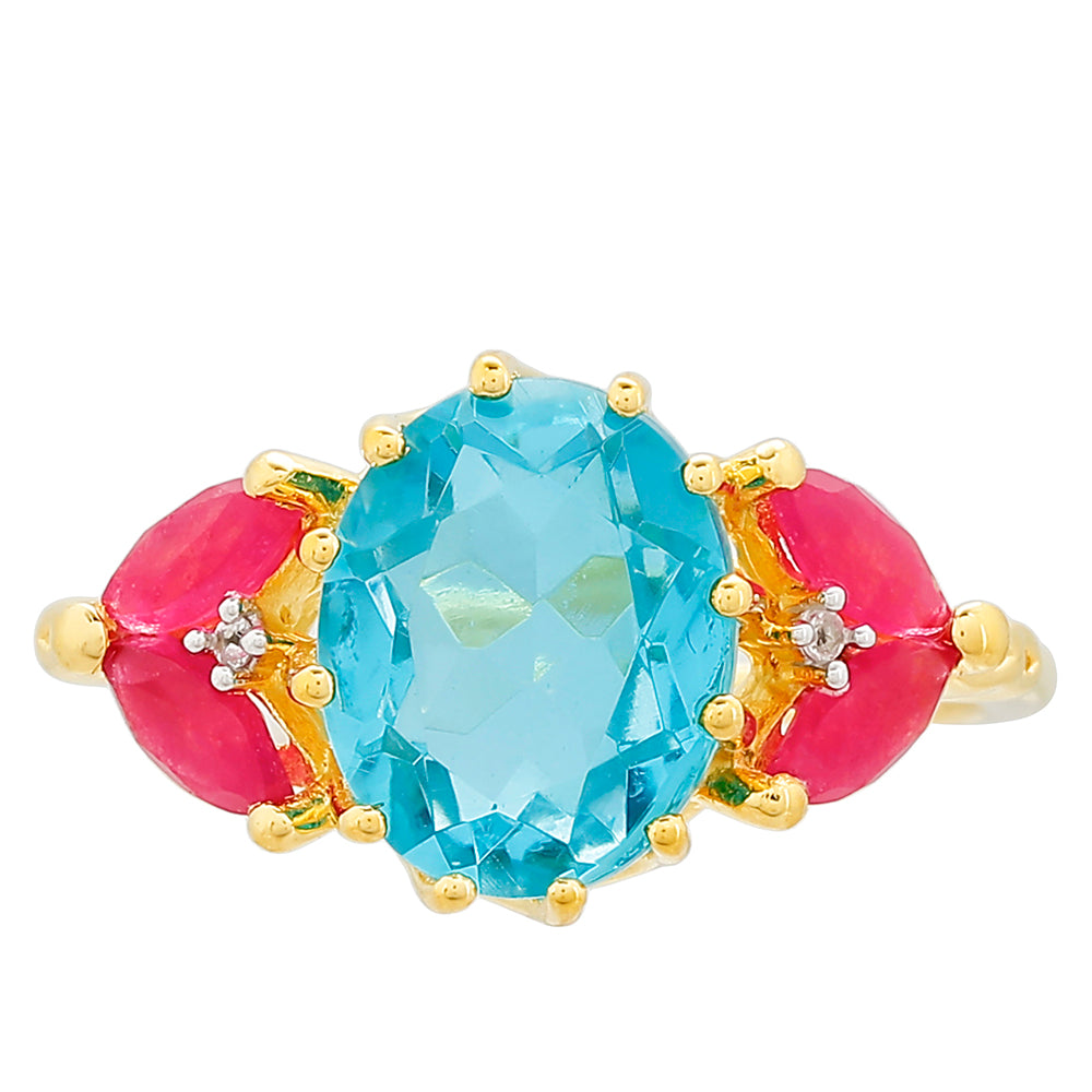 Arannyal Bevont Ezüst Gyűrű Paraiba Kvarccal és Vörös Kvarccal 1 