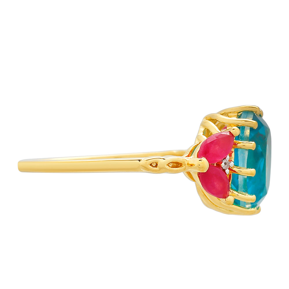 Arannyal Bevont Ezüst Gyűrű Paraiba Kvarccal és Vörös Kvarccal 2 