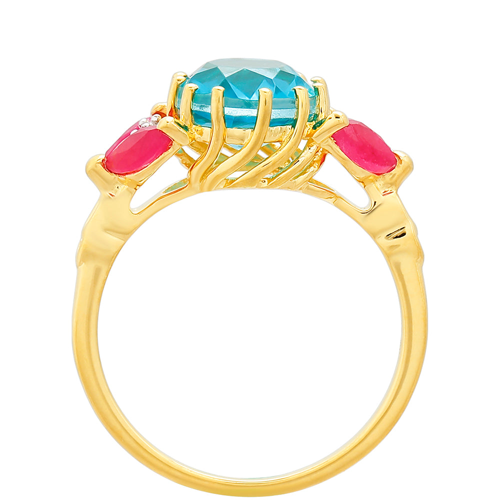 Arannyal Bevont Ezüst Gyűrű Paraiba Kvarccal és Vörös Kvarccal 4 