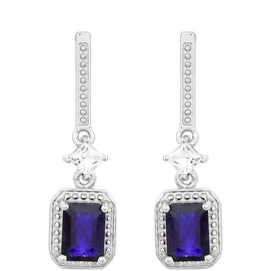 Ezüst Fülbevaló Thai Zafírral és Fehér Topázzal