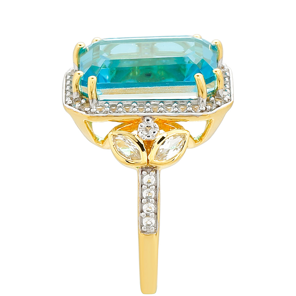 Arannyal Bevont Ezüst Gyűrű Paraiba Kvarccal és Fehér Topázzal