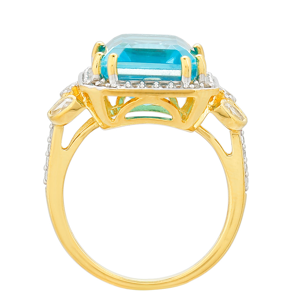 Arannyal Bevont Ezüst Gyűrű Paraiba Kvarccal és Fehér Topázzal 4 