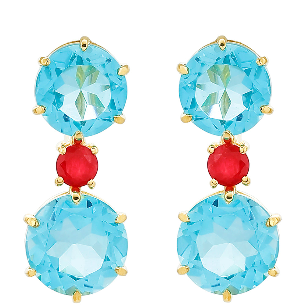 Arannyal Bevont Ezüst Fülbevaló Paraiba Kvarccal és Vörös Kvarccal 1 