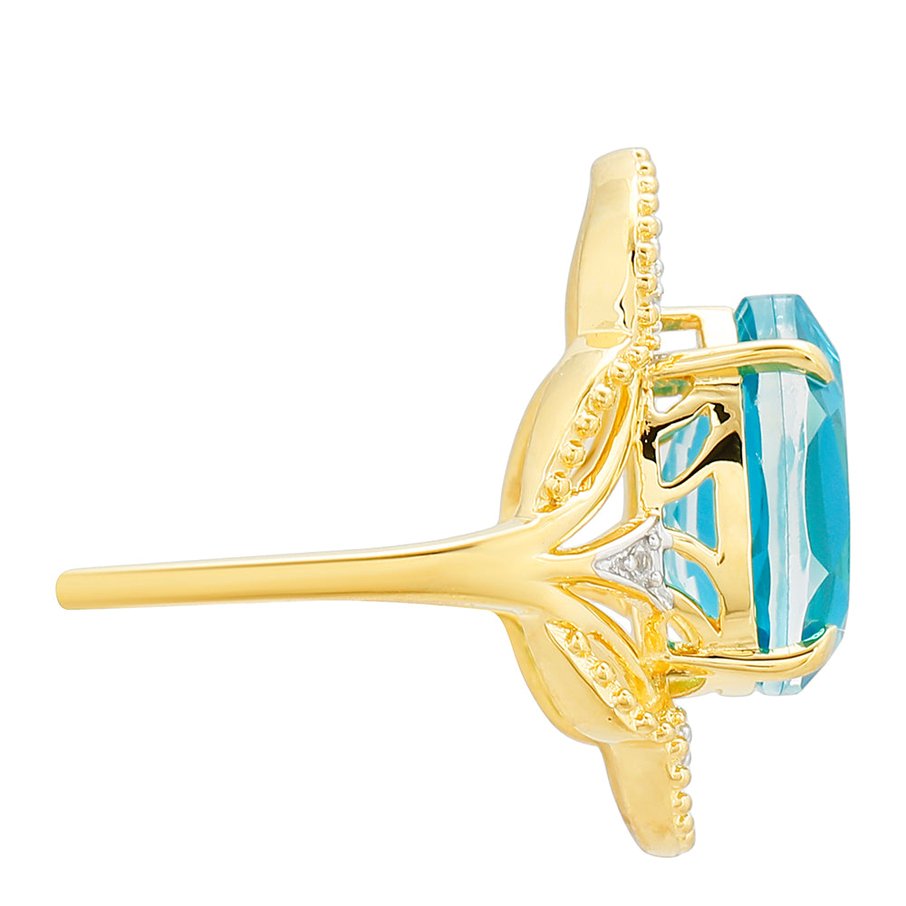 Arannyal Bevont Ezüst Gyűrű Paraiba Kvarccal és Fehér Topázzal