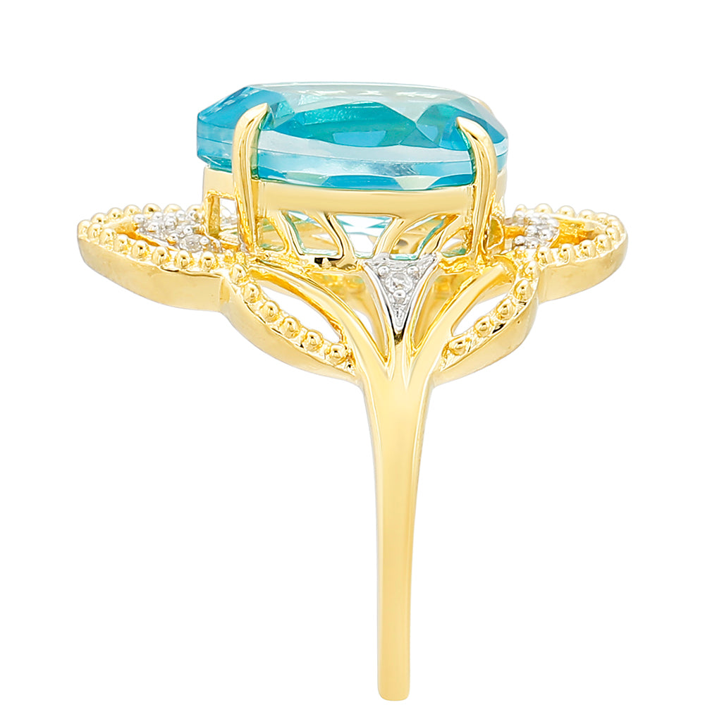 Arannyal Bevont Ezüst Gyűrű Paraiba Kvarccal és Fehér Topázzal