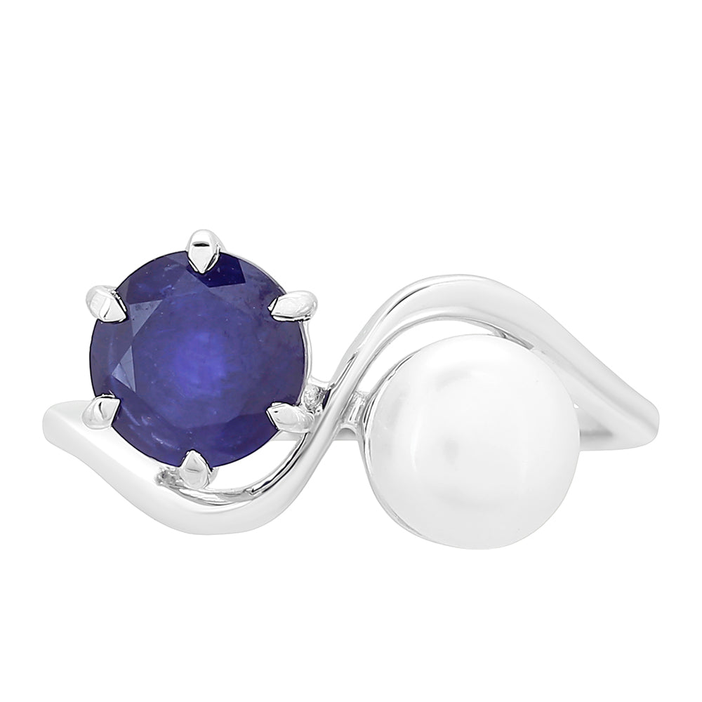 Ezüst Gyűrű Thai Zafírral és Fehér Édesvízi Kagylógyönggyel 1 