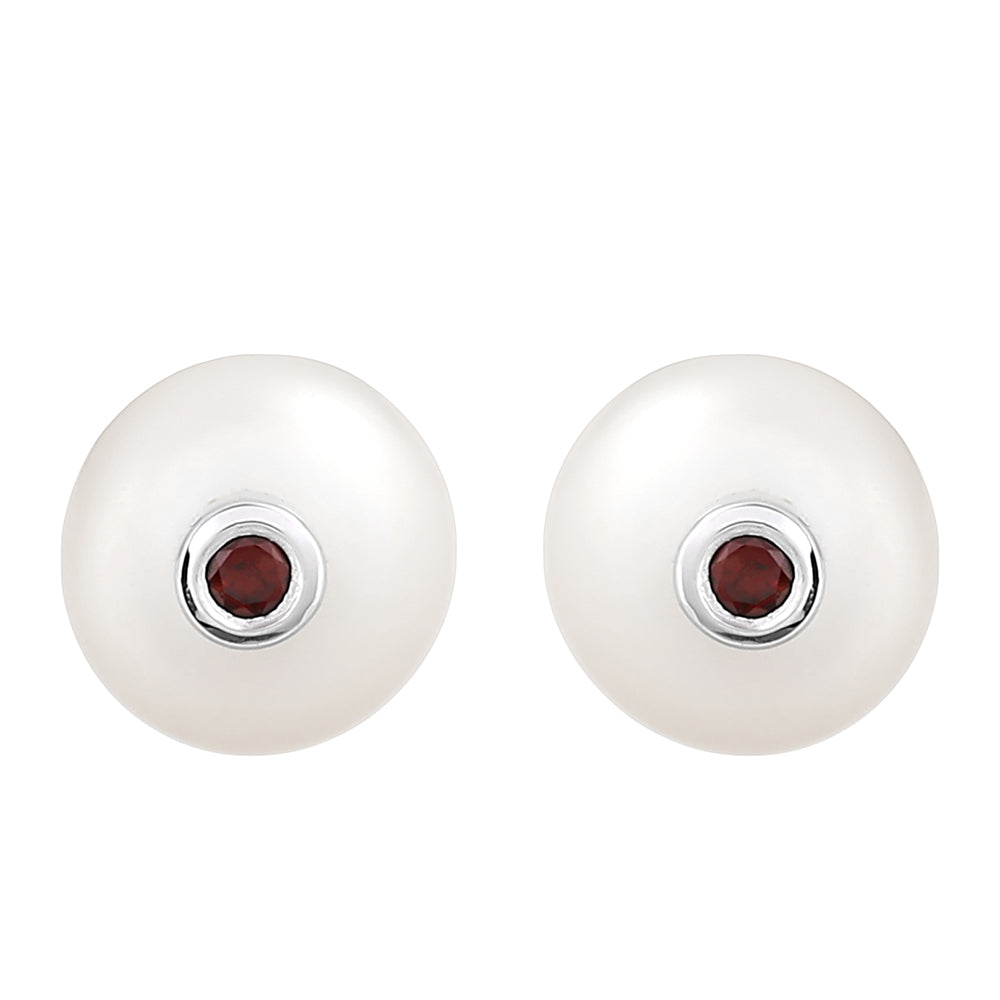 Ezüst Fülbevaló Gránáttal és Fehér Édesvízi Kagylógyönggyel 1 
