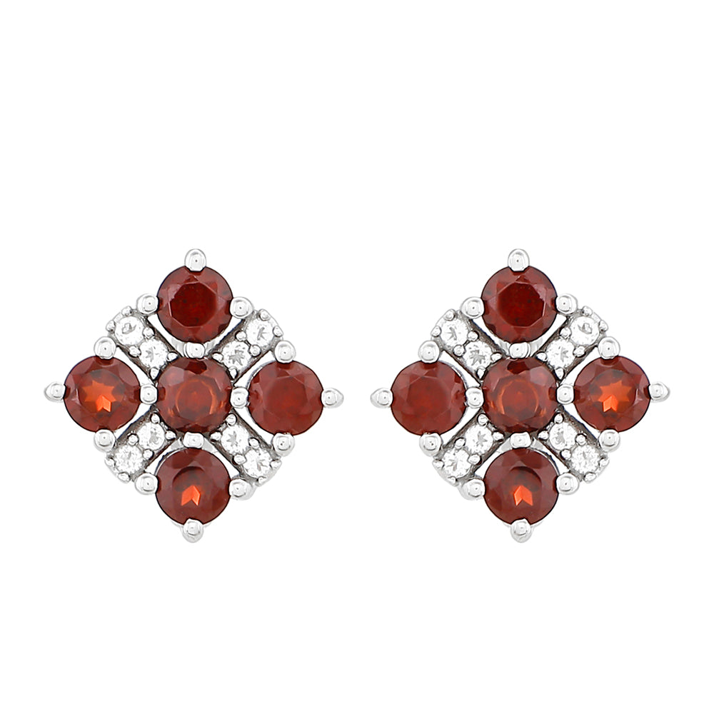 Ezüst Fülbevaló Gránáttal és Fehér Topázzal 1 