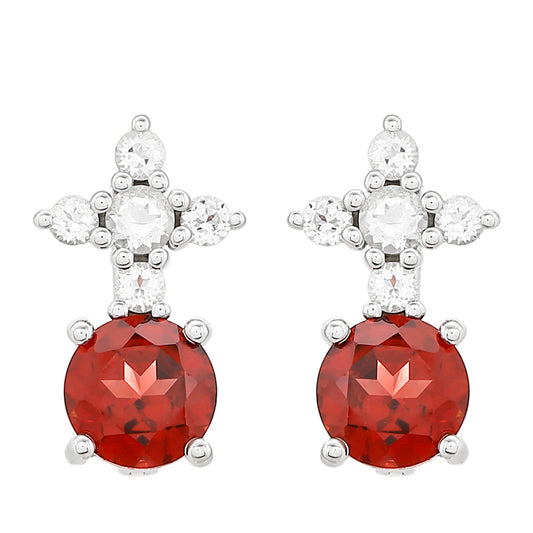 Ezüst Fülbevaló Gránáttal és Fehér Topázzal
