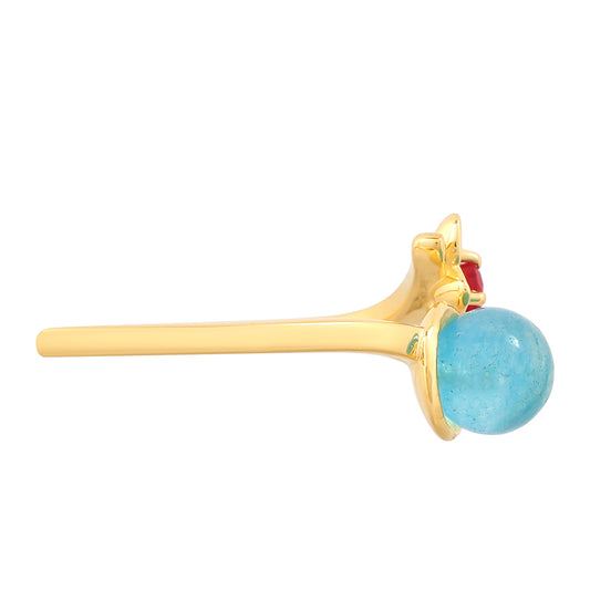 Arannyal Bevont Ezüst Gyűrű Paraiba Kvarccal és Vörös Kvarccal