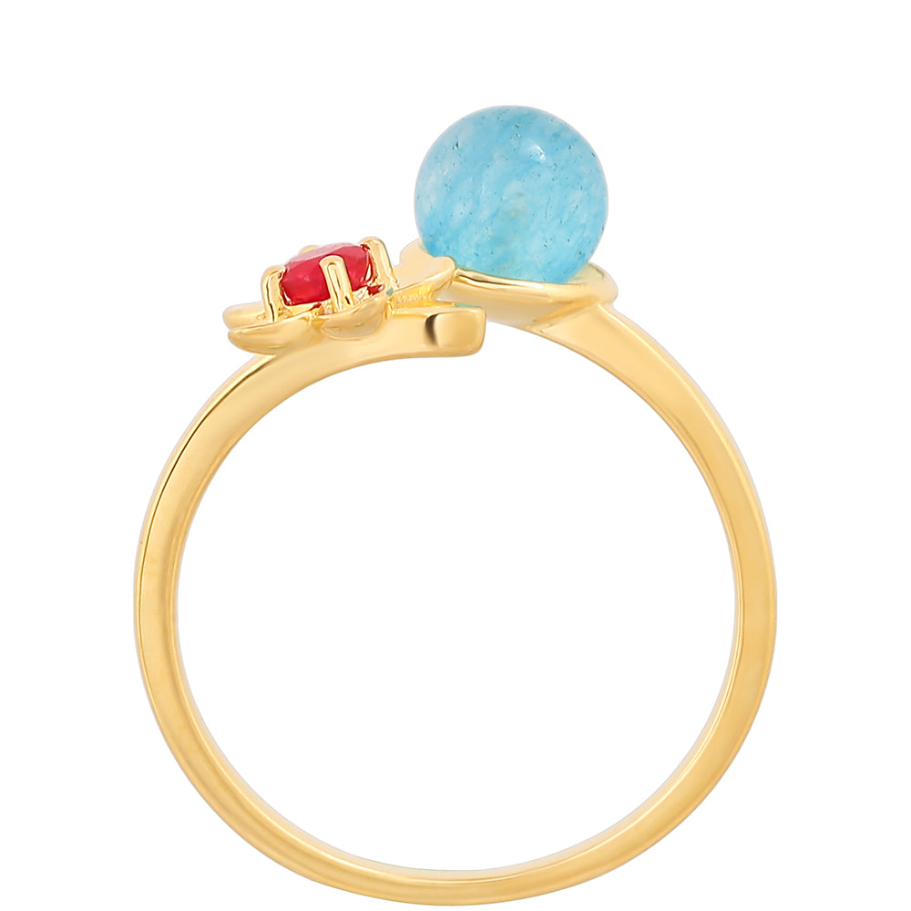 Arannyal Bevont Ezüst Gyűrű Paraiba Kvarccal és Vörös Kvarccal