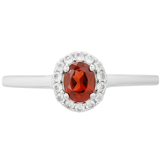 Ezüst Gyűrű Gránáttal és Fehér Topázzal