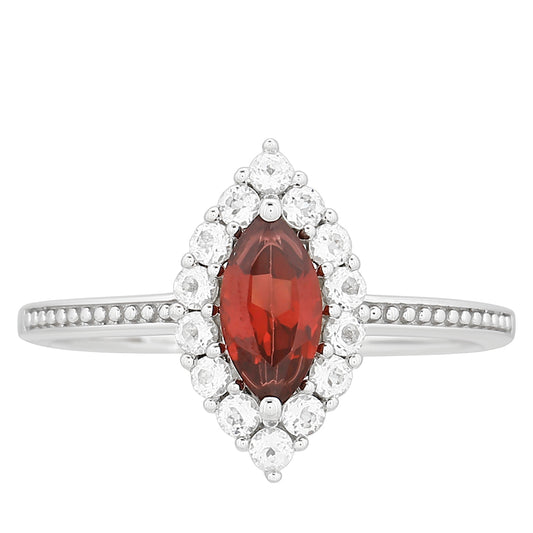 Ezüst Gyűrű Gránáttal és Fehér Topázzal