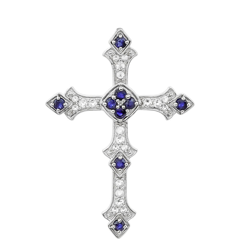 Kereszt Ezüst Medál Thai Zafírral és Fehér Topázzal 1 