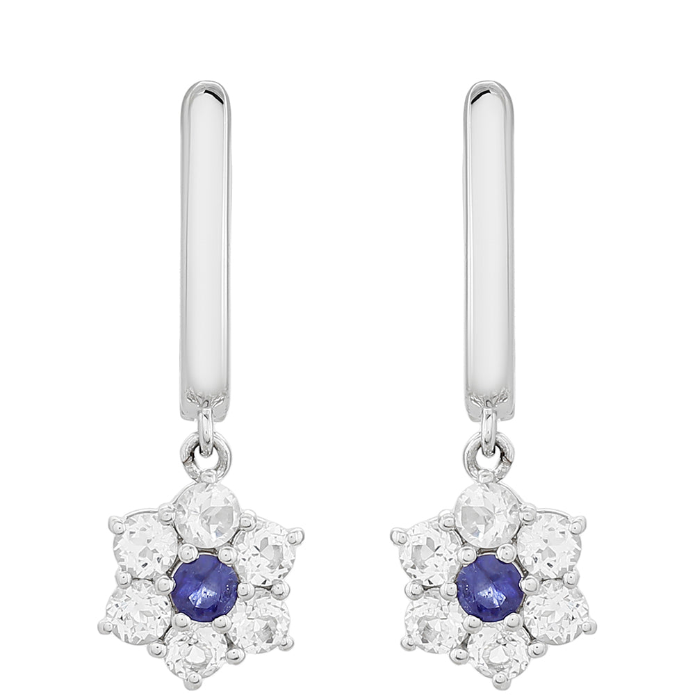 Ezüst Fülbevaló Thai Zafírral és Fehér Topázzal