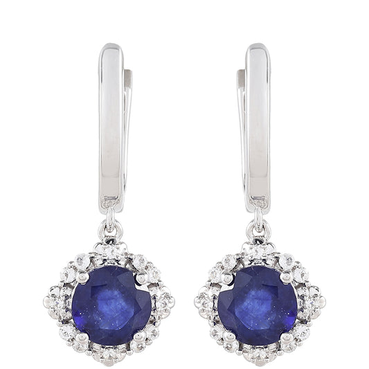 Ezüst Fülbevaló Thai Zafírral és Fehér Topázzal