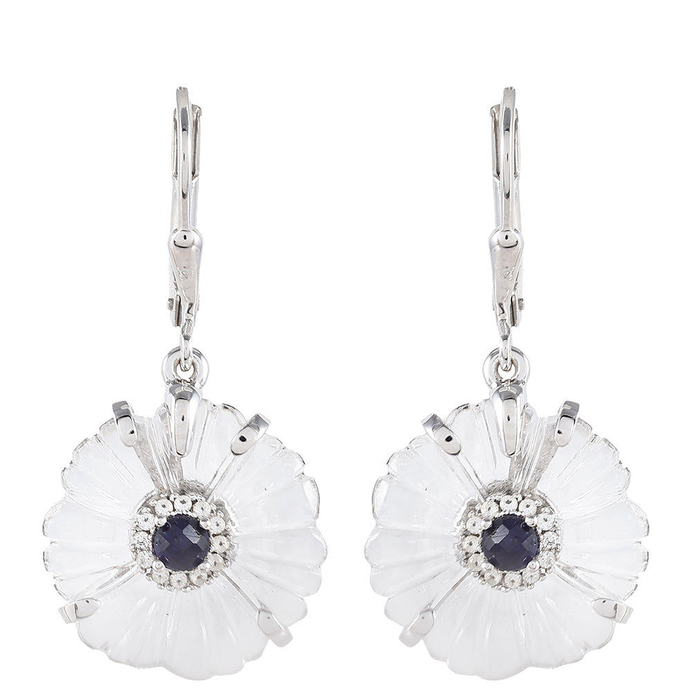 Ezüst Fülbevaló Thai Zafírral és Kristály Kvarccal