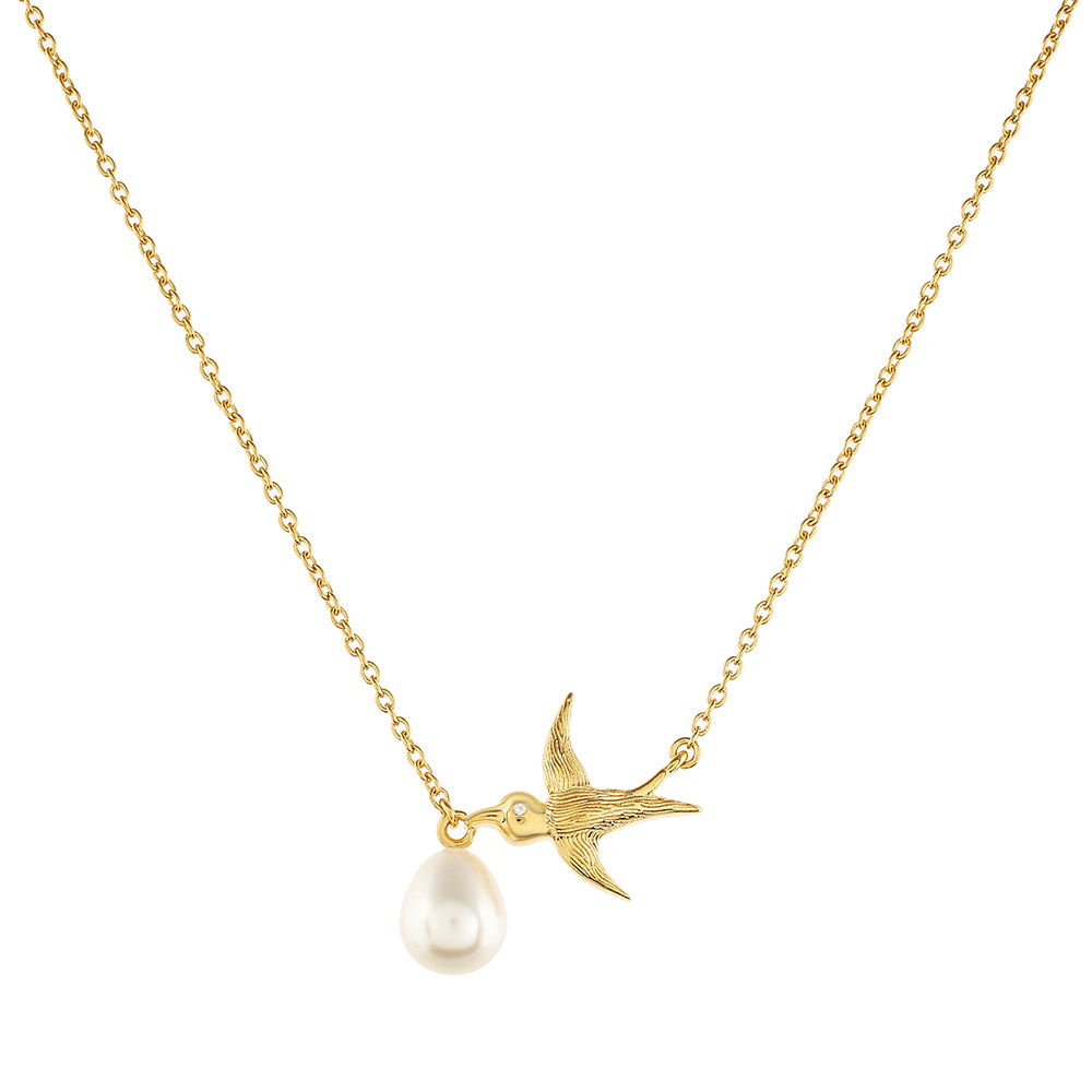 Arannyal Bevont Ezüst Nyaklánc Barokk Édesvízi Tenyésztett Gyönggyel és Fehér Topázzal 1 