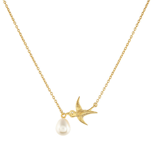 Arannyal Bevont Ezüst Nyaklánc Barokk Édesvízi Tenyésztett Gyönggyel és Fehér Topázzal