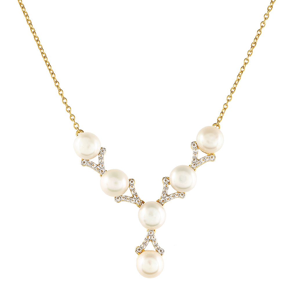 Arannyal Bevont Ezüst Nyaklánc Barokk Édesvízi Tenyésztett Gyönggyel és Fehér Topázzal 1 