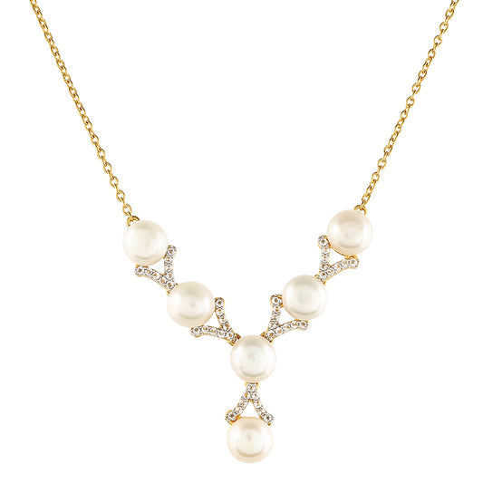 Arannyal Bevont Ezüst Nyaklánc Barokk Édesvízi Tenyésztett Gyönggyel és Fehér Topázzal