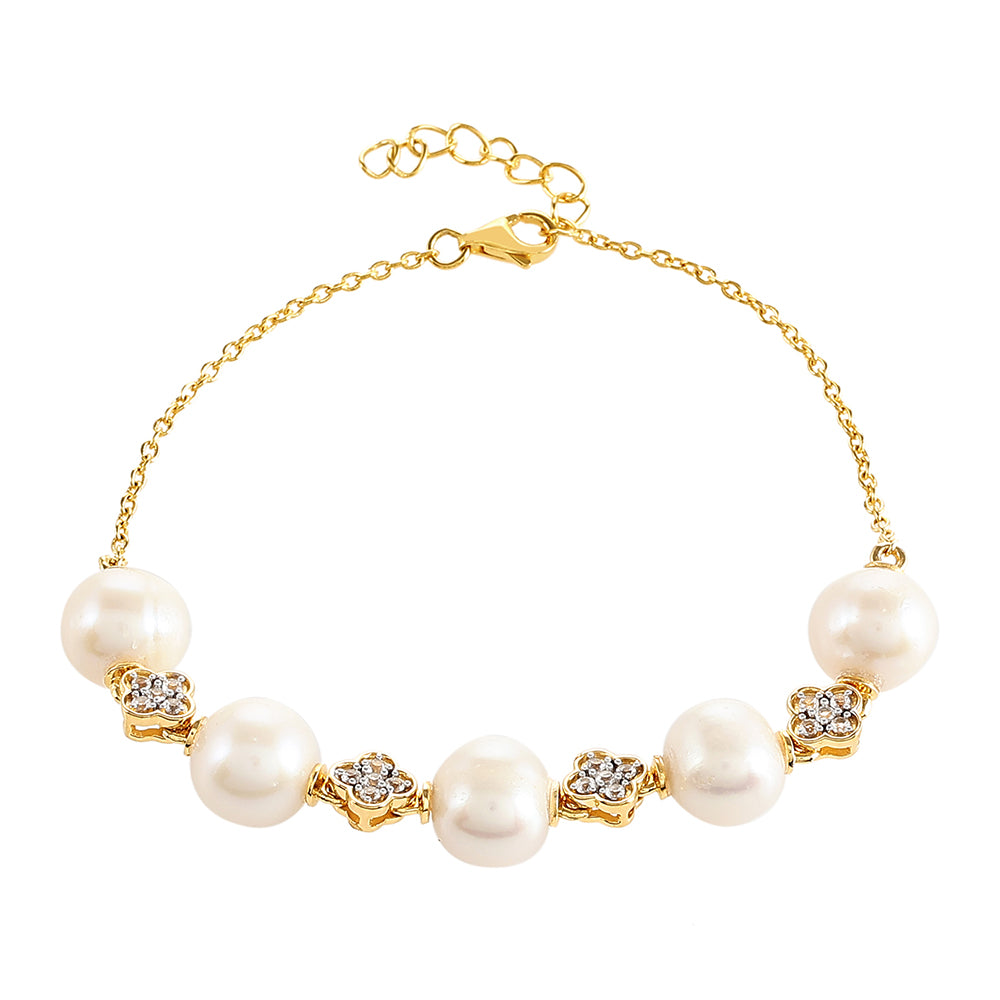 Arannyal Bevont Ezüst Karkötő Barokk Édesvízi Tenyésztett Gyönggyel és Fehér Topázzal 1 