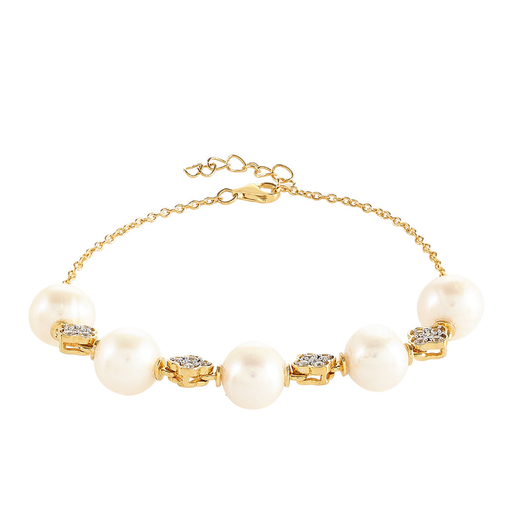 Arannyal Bevont Ezüst Karkötő Barokk Édesvízi Tenyésztett Gyönggyel és Fehér Topázzal 2 