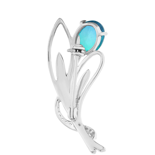 Ezüst Bross Páva Kvarccal és Fehér Topázzal