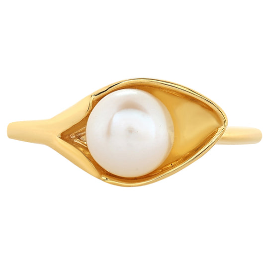 Arannyal Bevont Ezüst Gyűrű Barokk Édesvízi Tenyésztett Gyönggyel