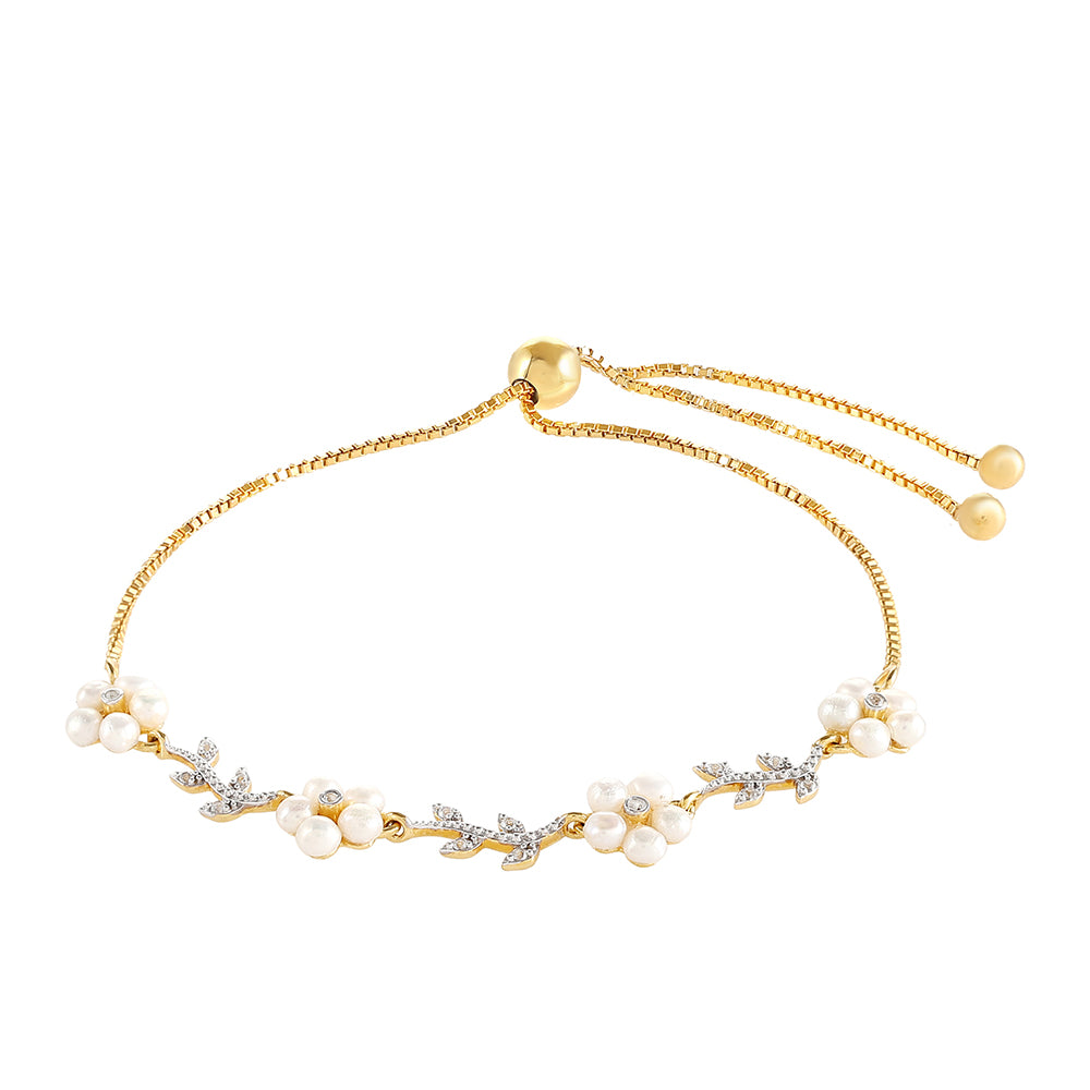 Arannyal Bevont Ezüst Karkötő Barokk Édesvízi Tenyésztett Gyönggyel és Fehér Topázzal