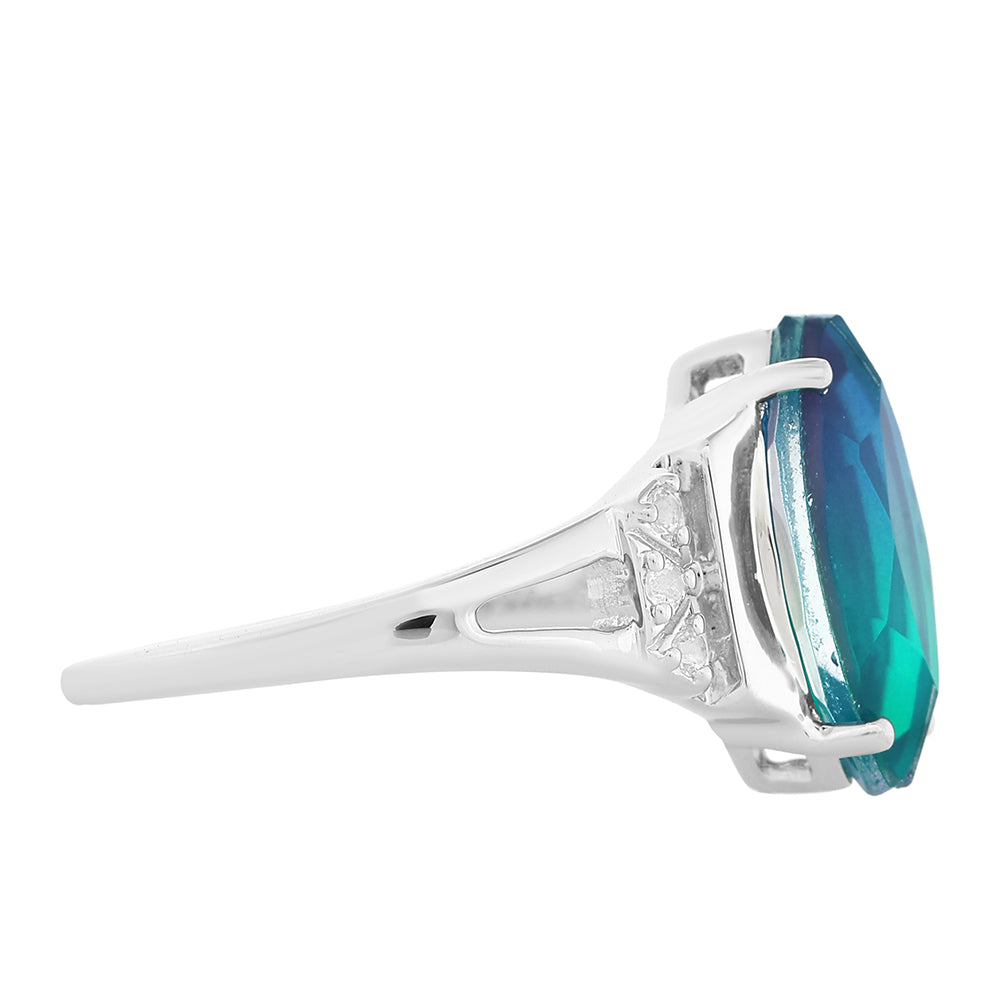 Ezüst Gyűrű Páva Kvarccal és Fehér Topázzal