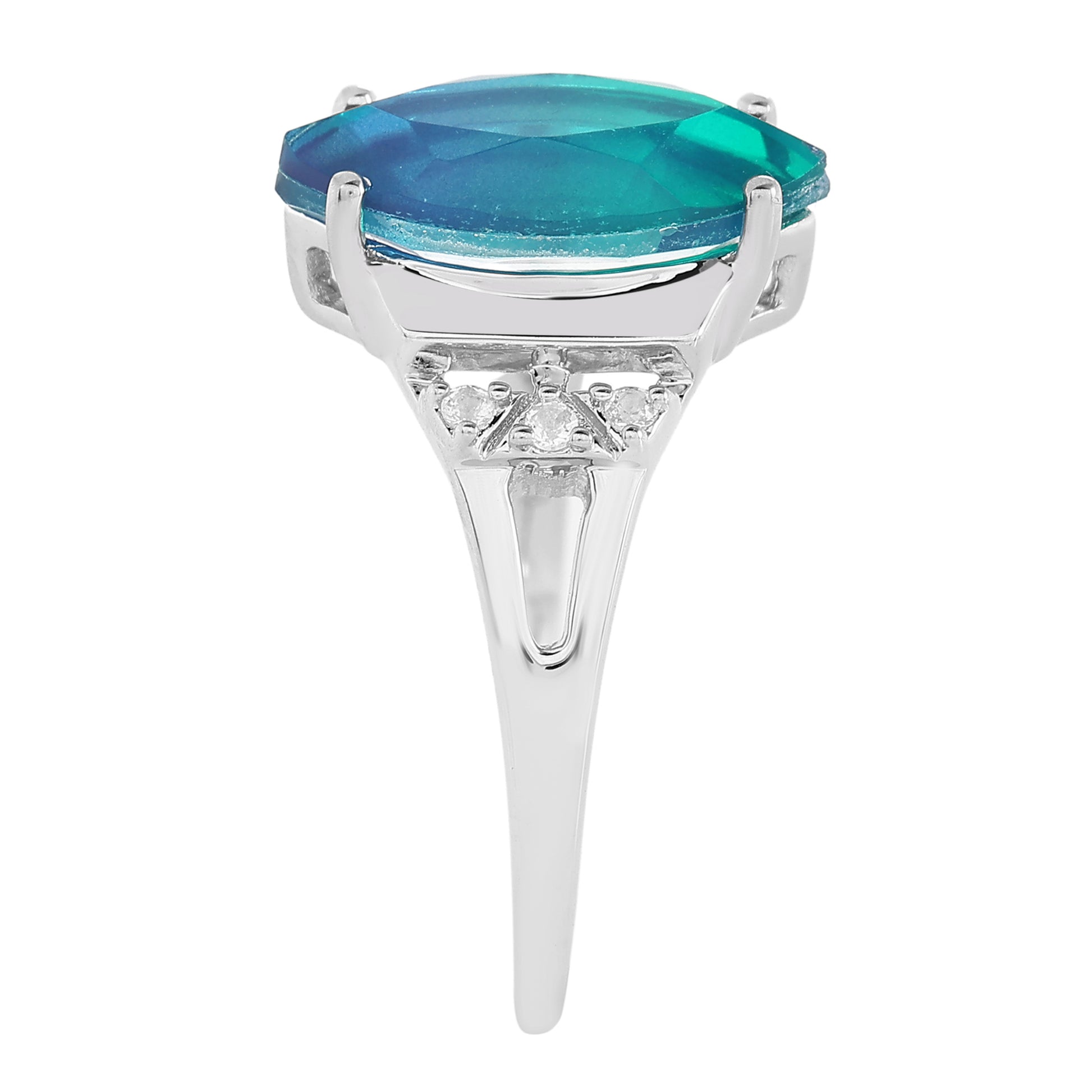 Ezüst Gyűrű Páva Kvarccal és Fehér Topázzal 7 