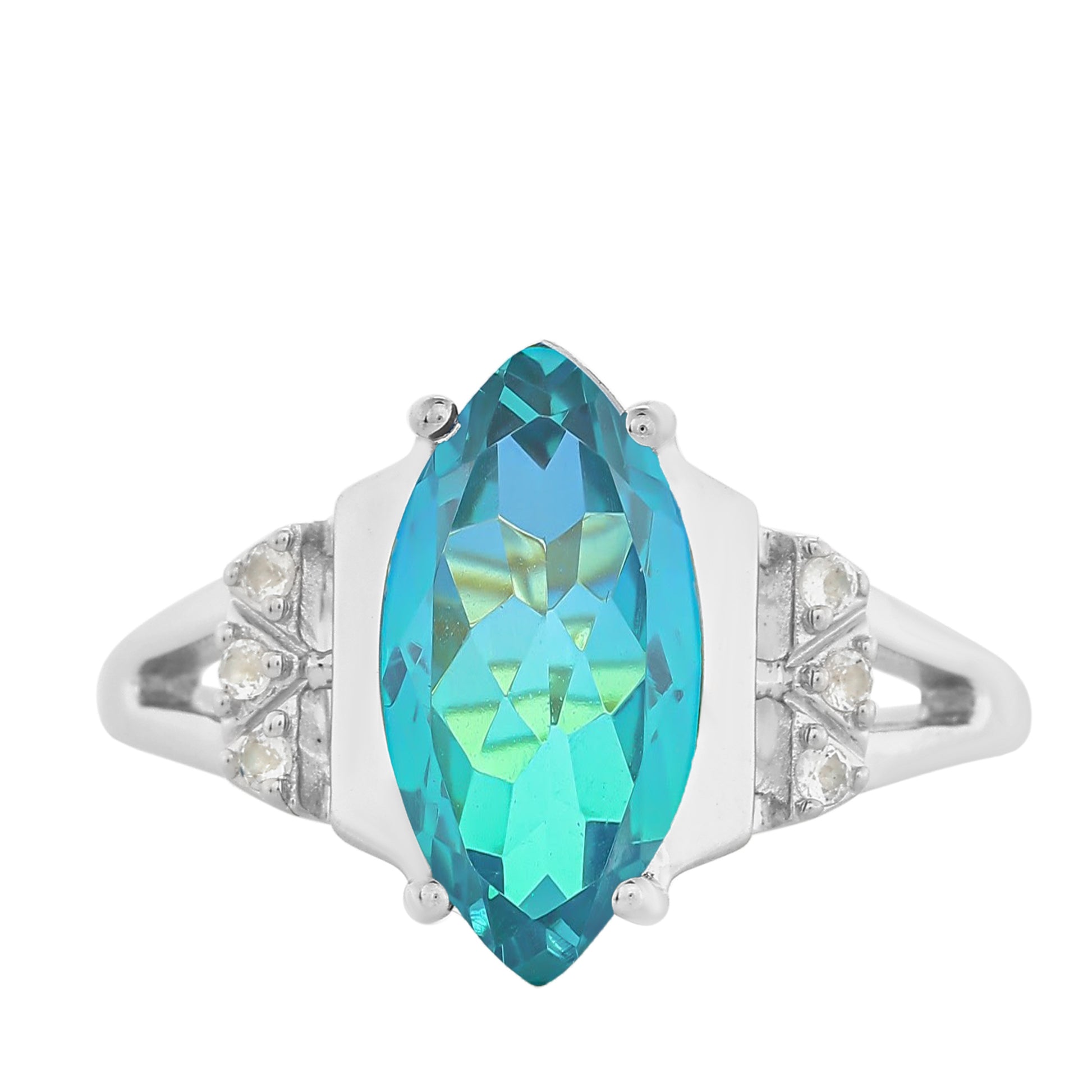 Ezüst Gyűrű Páva Kvarccal és Fehér Topázzal 8 