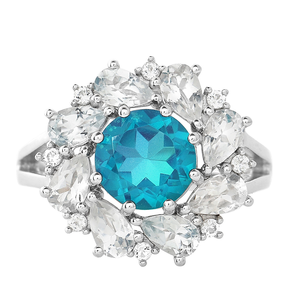 Ezüst Gyűrű Páva Kvarccal és Fehér Topázzal