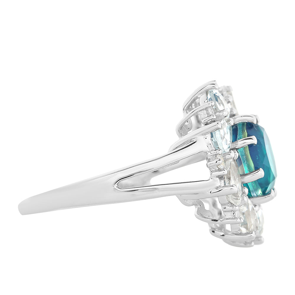 Ezüst Gyűrű Páva Kvarccal és Fehér Topázzal