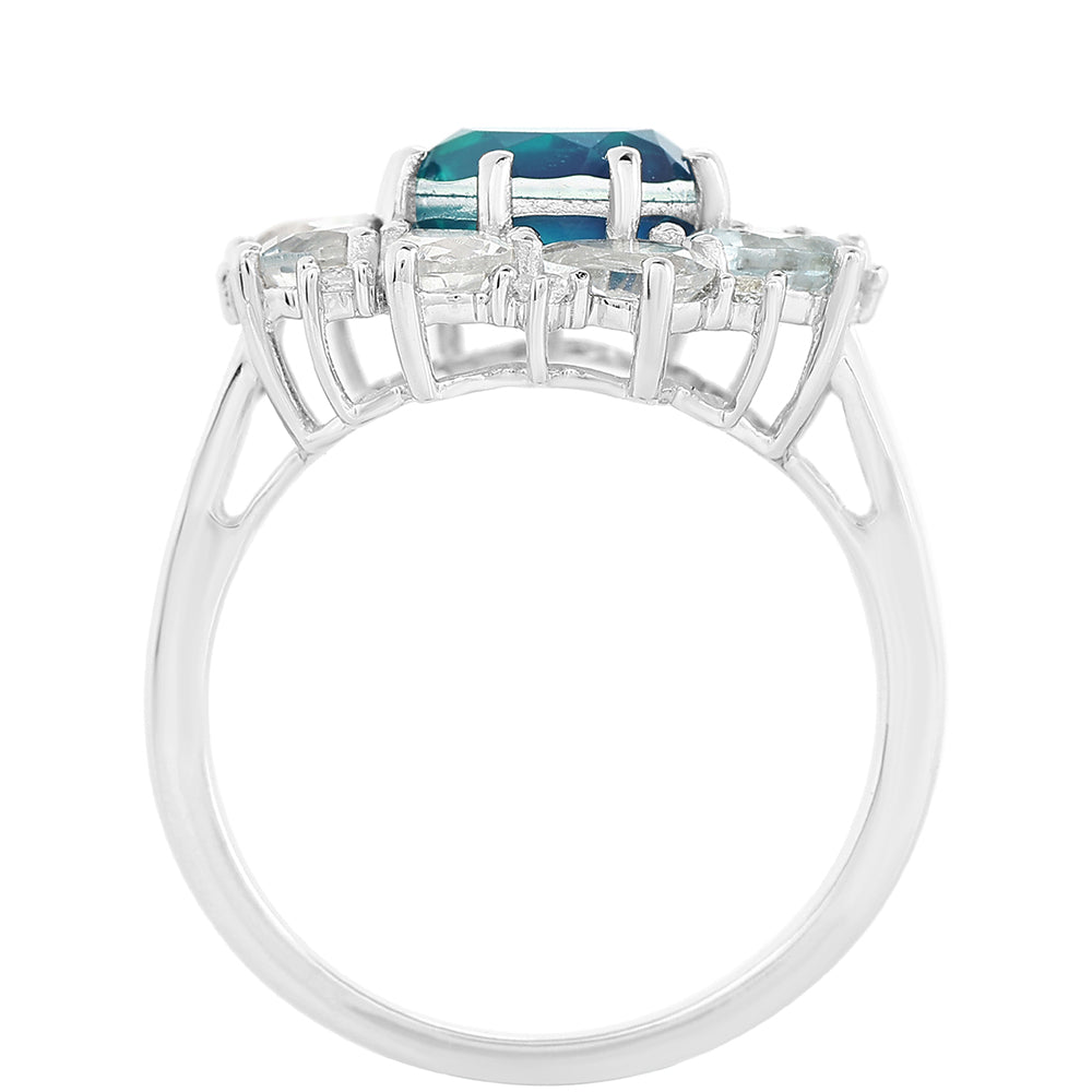 Ezüst Gyűrű Páva Kvarccal és Fehér Topázzal 3 