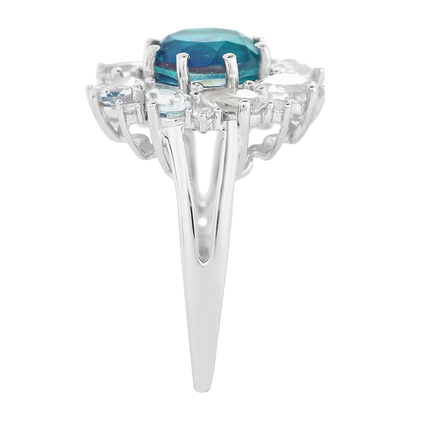 Ezüst Gyűrű Páva Kvarccal és Fehér Topázzal